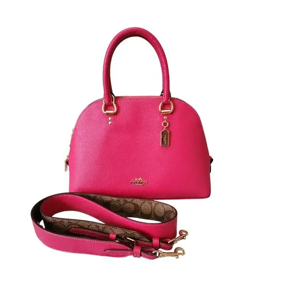 Coach Katy Crossgrain Leather Signature Canvas Logo Strap Dome Satchel - Picture 12 of 13